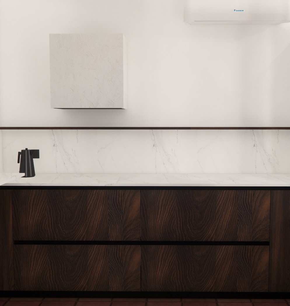 Rendering of the washing area in the Floritelli + Dekton kitchen