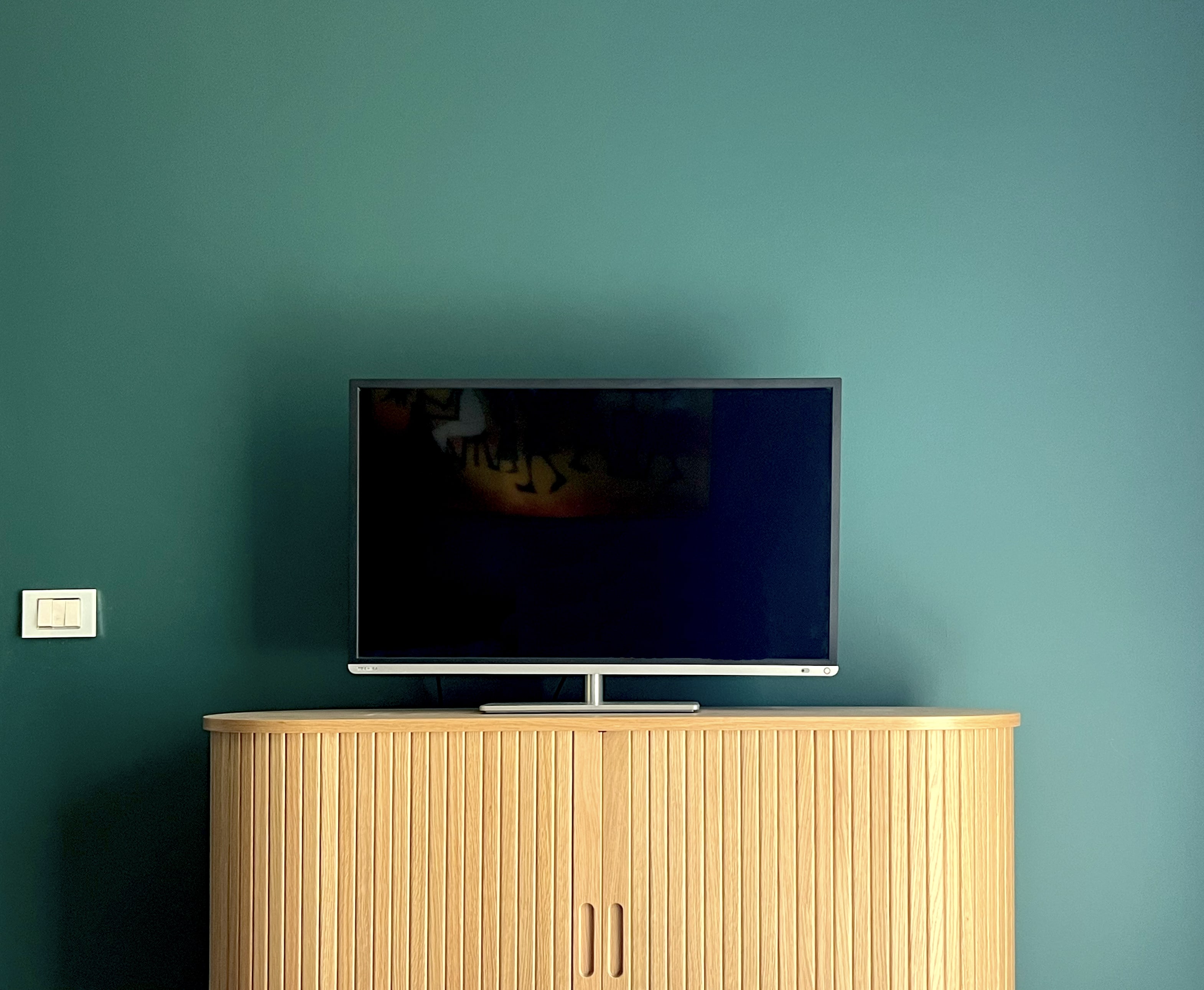 Completed media wall in the small apartment