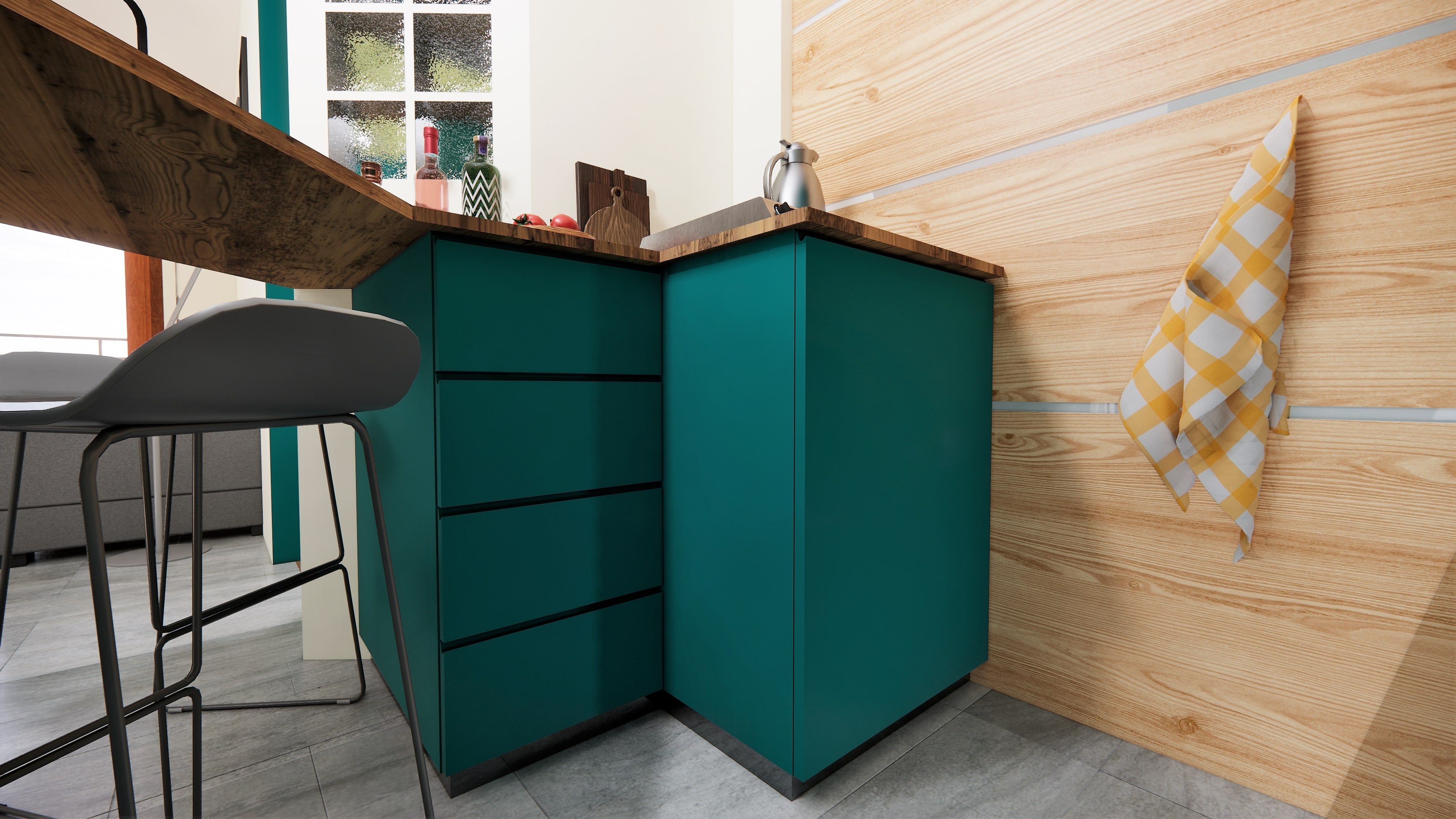 Rendering of a furniture detail in the small apartment