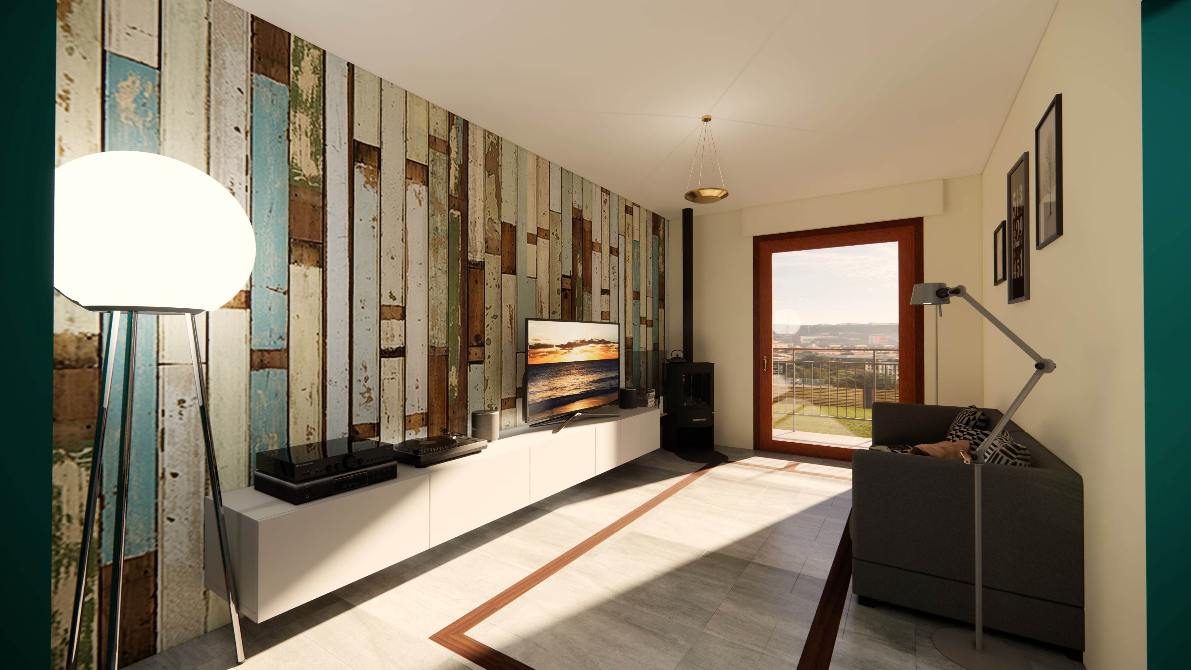 Rendering of the bathroom in the small apartment