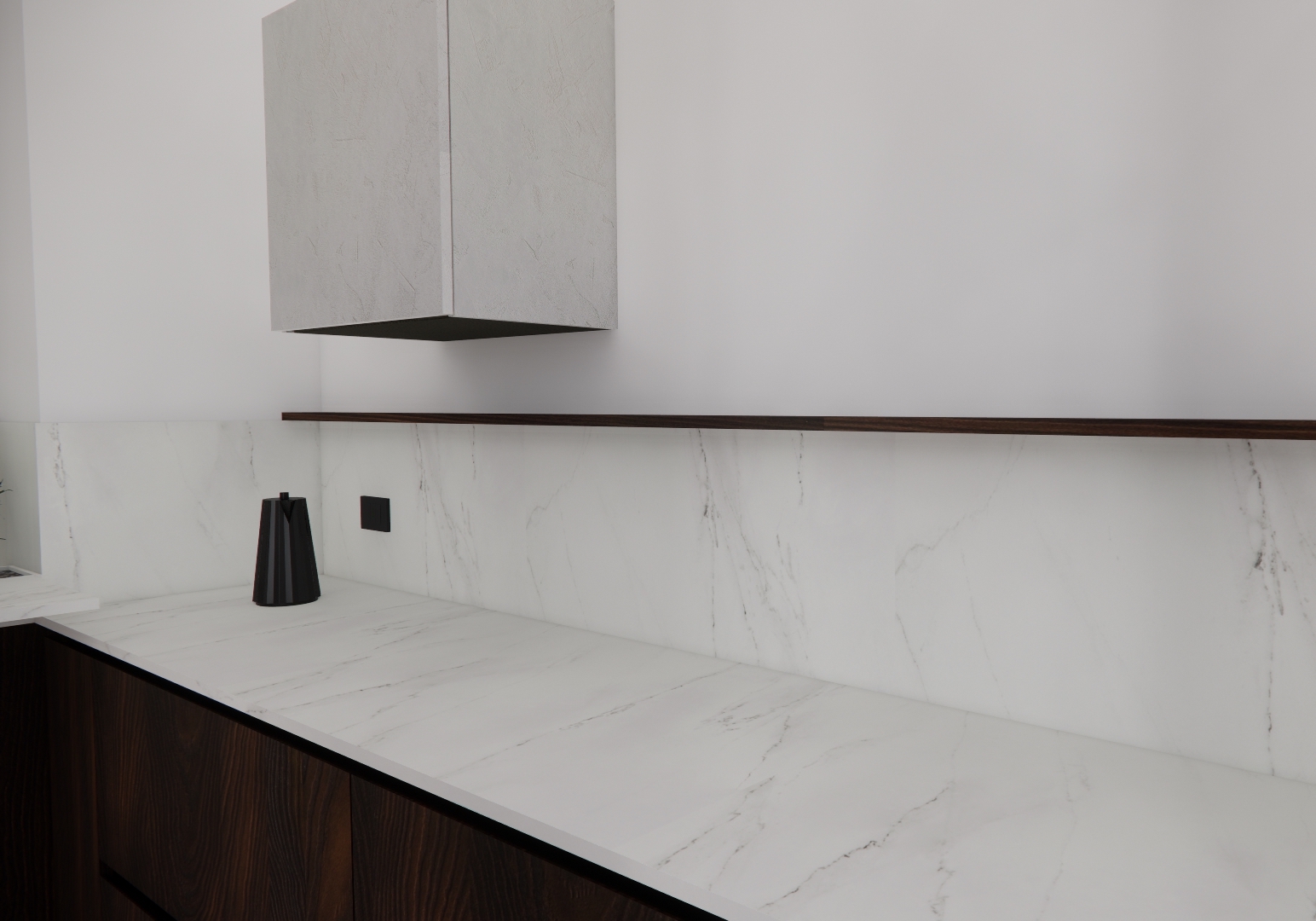 Rendering of the worktop and preparation area in the Floritelli + Dekton kitchen