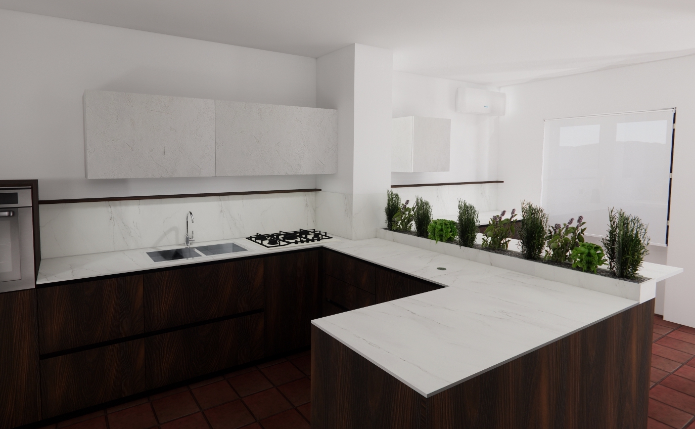Rendering of the linear Floritelli + Dekton composition