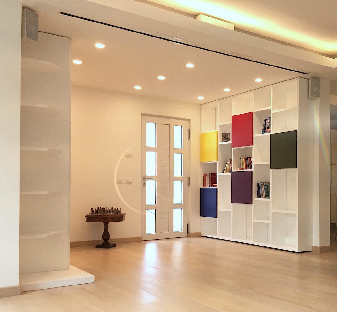 Completed living room with integrated cinema system