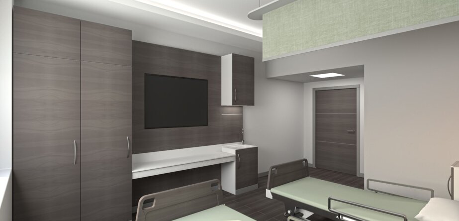 Parete divisoria integrata con armadio per stanza del paziente