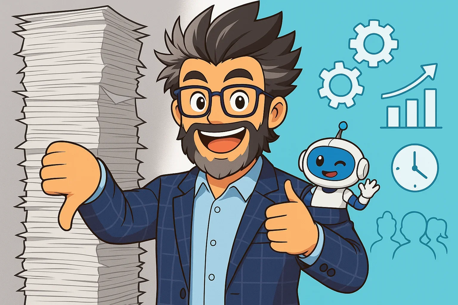 Venditore con laptop e grafici digitali – “Automazione vendite con Intelligenza Artificiale per liberare tempo ai venditori”
