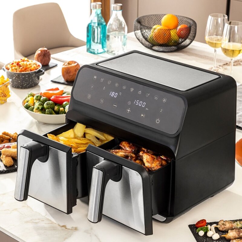 friggitrice-ad-aria-innovagoods-fryinn-double-8000-nero-3400-w-8-l-acciaio-inossidabile