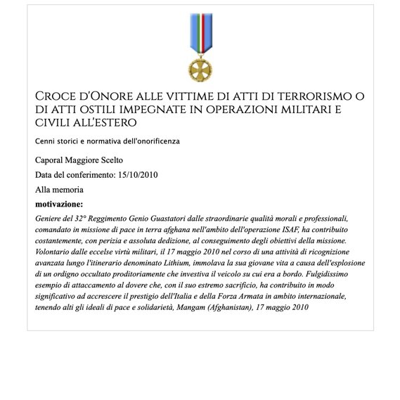 Croce d'Onore Sergente Maggiore Massimiliano Ramadù