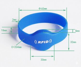 Misure e specifiche tecniche di braccialetti identificativi RFID 125Khz e MIFARE 13.56Mhz impermeabili | DMD