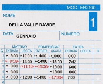 Esempio calcolo ore giornaliere su cartellino MAX ER-1600