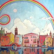 Arcobaleno a Venezia Acrilico su tela 100x70 - 1987