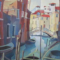 Paesaggio di Venezia Olio su tela di juta 50x70 - 1978