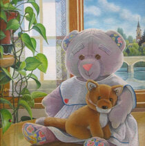 L'orso Tatù con la Volpe Olio su tela di juta 40x50 - 2002