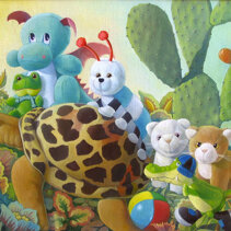 La passeggiata dei peluche Olio su tela di juta 50x40 - 2002