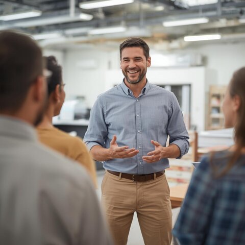 venditore vestito casual che parla con persone.jpeg venditore vestito casual che parla con persone.jpeg