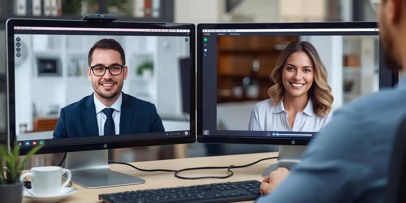 call tra due professionisti da remoto, si devono vedere i due pc e due professionisti.jpeg