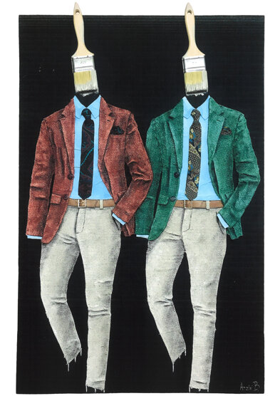  bruno azzini - regimental style - 2024 - collage di juta e tecnica mista su tela - cm 100x55,5x4 .jpeg