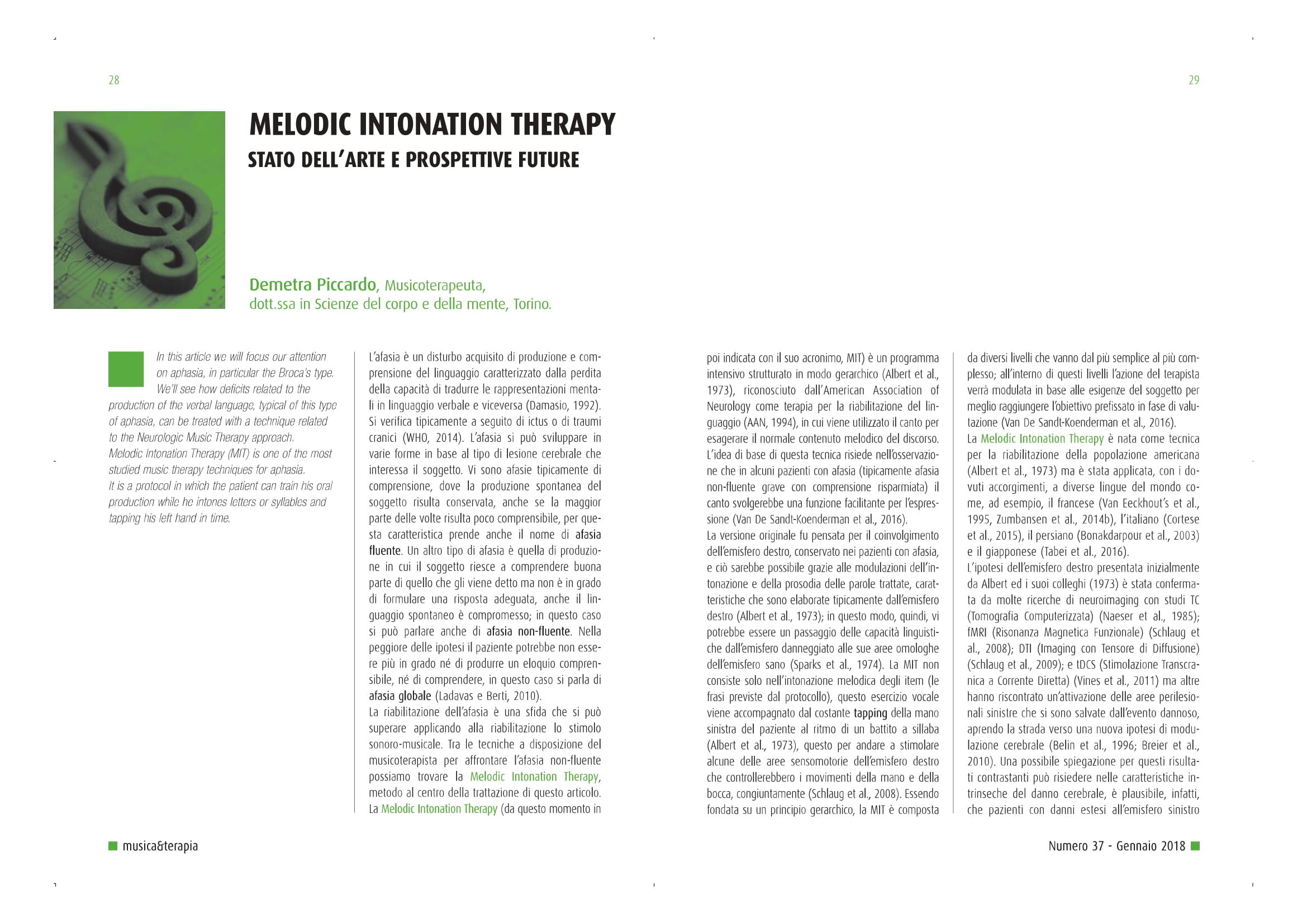 Melodic Intonation Therapy - Stato dell'arte e prospettive future