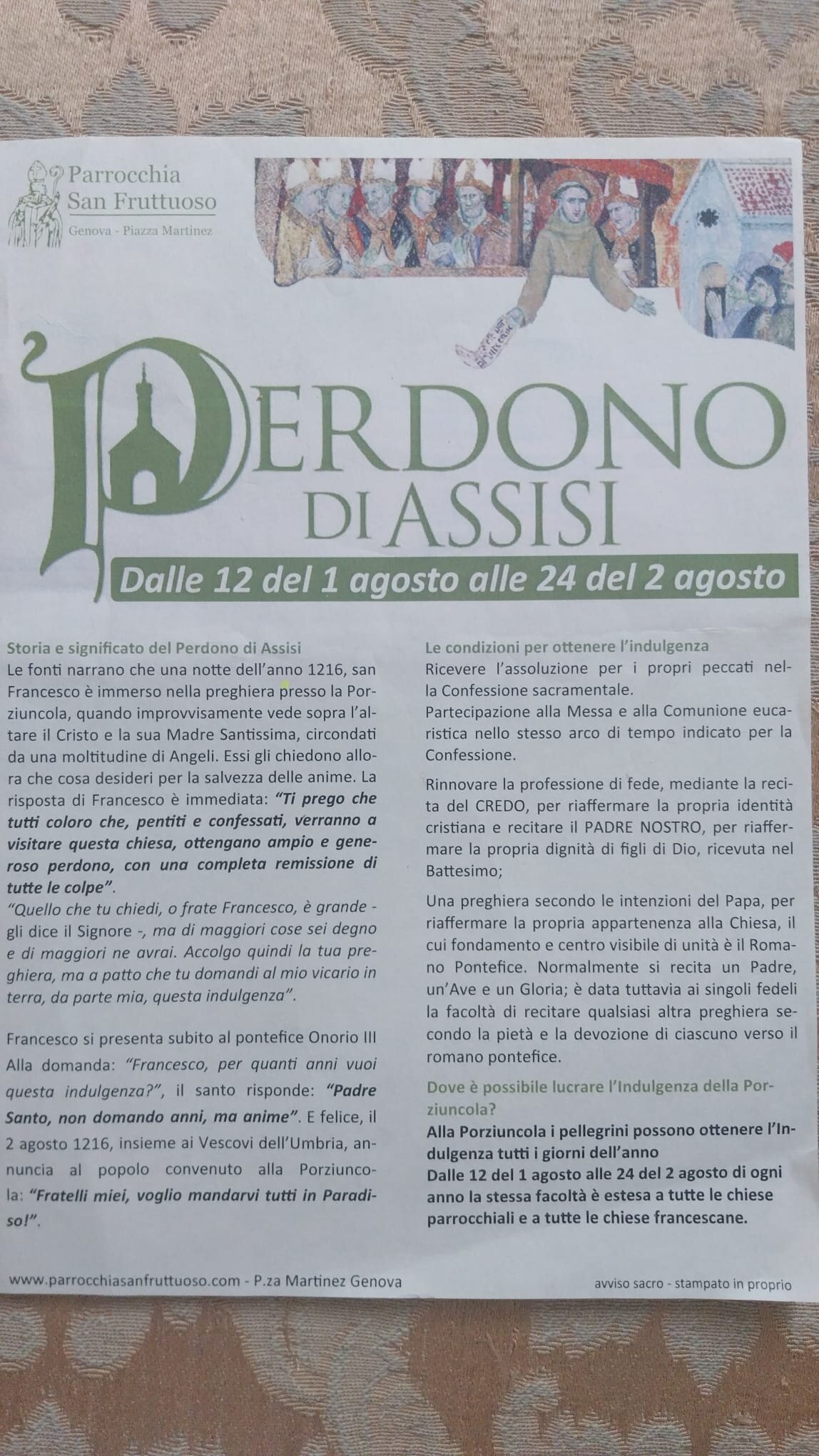 Perdono di Assisi 1 e 2 Agosto - Indulgenza Plenaria
