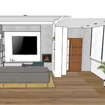 Progetto Interni globale con Ristrutturazione Dis. 3D Ingresso e Living Open Space