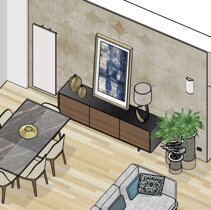 Realizzazione Progetto Arredamento per Interni Dettaglio Credenza moderna in noce canaletto e smalto