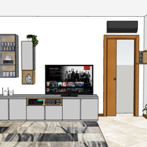 Progetto di Home Relooking Living Open Space Vista frontale disegno parete attrezzata TV in Living Open Space