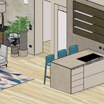 Realizzazione Progetto Arredamento per Interni Vista laterale Penisola Cucina in Open Space