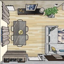 Realizzazione Progetto Arredamento per Interni Vista dall'alto Zona Pranzo in Open Space