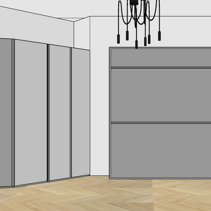 Progetto Interni globale con Ristrutturazione Dis. 3D vista frontale struttura letti vagone a scomparsa con libreria e armadiatura su misura