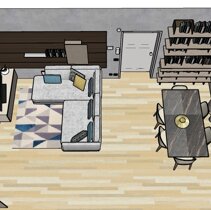 Realizzazione Progetto Arredamento per Interni Vista dall'alto Salotto, ingresso e Sala da Pranzo Open Space
