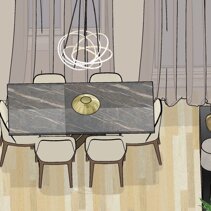 Realizzazione Progetto Arredamento per Interni Dettaglio Tavolo da Pranzo in gres effetto marmo con poltroncine imbottite