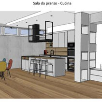 Progetto Interni globale con Ristrutturazione Disegno 3D Cucina a vista e Sala da Pranzo