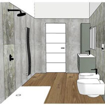 Progetto Interni globale con Ristrutturazione Disegno 3D interni Bagno di Servizio vista laterale