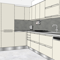 Progetto di Home Relooking per Cucina Vista angolare Progetto di Relooking in 3D Cucina a L