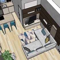 Realizzazione Progetto Arredamento per Interni Vista dall'alto Salotto con Boiserie a muro in Open Space