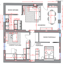 Realizzazione Progetto Arredamento per Interni Planimetria 2D di Arredo completo