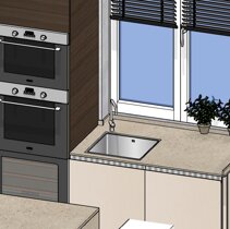 Realizzazione Progetto Arredamento per Interni Dettaglio Colonne e lavello sotto finestra Cucina