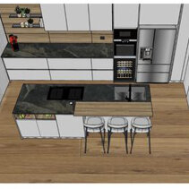 Progetto Interni globale con Ristrutturazione Disegno 3D Cucina con isola vista dall'alto