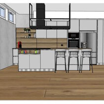 Progetto Interni globale con Ristrutturazione Disegno 3D Cucina moderna su misura con isola in living Open Space
