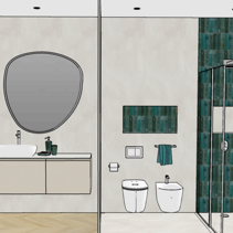 Progetto Interni globale con Ristrutturazione Dis. 3D Prospetto parete con arredi bagno