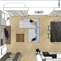 Progetto Interni globale con Ristrutturazione Dis. 3D Vista globale in pianta Living Open Space con Cucina