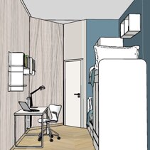 Progetto Interni globale con Ristrutturazione Dis. 3D Vista laterale interno cameretta