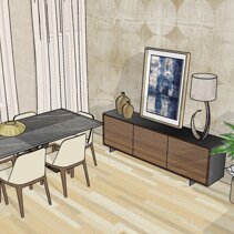 Realizzazione Progetto Arredamento per Interni Dettaglio Credenza in Noce Canaletto e metallo