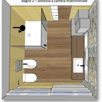 Progetto Interni globale con Ristrutturazione Disegno 3D Bagno en Suite in pianta