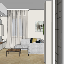 Progetto Interni globale con Ristrutturazione Dis. 3D Zona salotto in Living Open Space