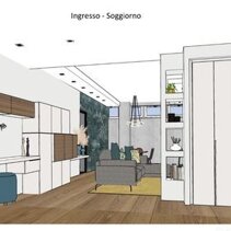 Progetto Interni globale con Ristrutturazione Disegno 3D vista Ingresso e Living Open Space