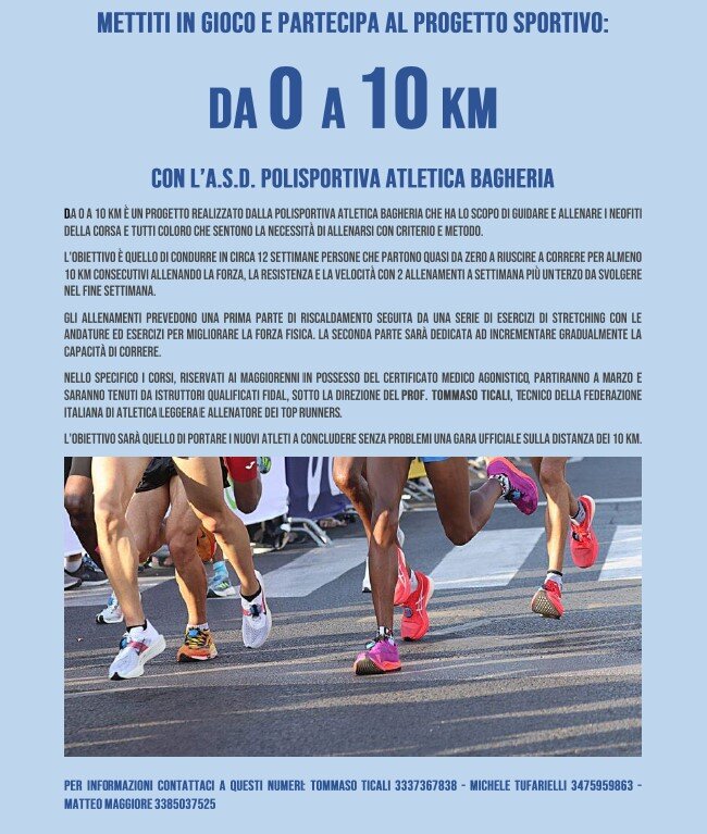 La Polisportiva Atletica Bagheria presenta il progetto: da Zero a Dieci Km