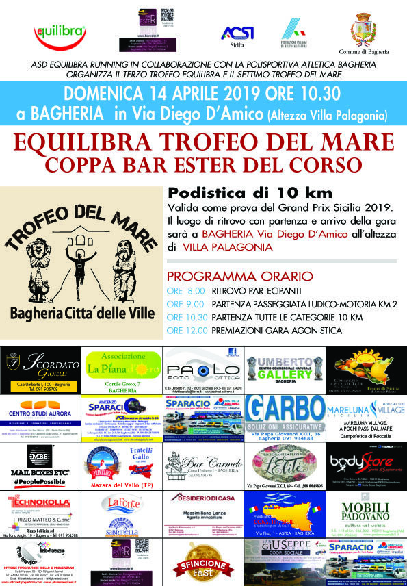 Locandina del 3&deg; Trofeo Equilibra Running e 7&deg; Trofeo del Mare - Bagheria Citt&agrave; delle Ville