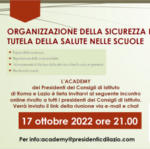 17 ottobre 2022 Organizzazione della sicurezza e tutela della salute nelle scuole