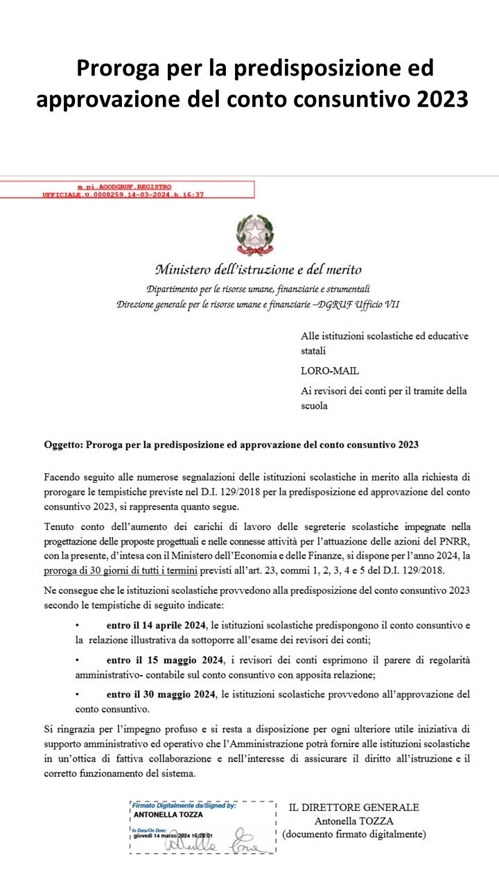 Proroga per la predisposizione ed approvazione del conto consuntivo 2023