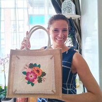 Ricamo, borsa in juta